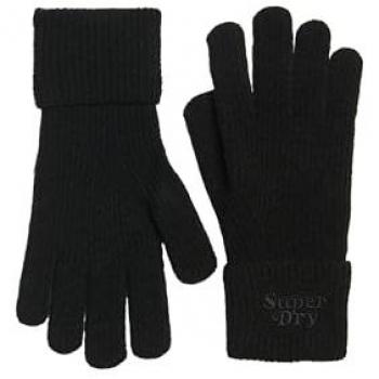 Superdry Soft Rib Knitted Gloves for Kids - Black, One Size, Sustainable Polyester