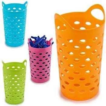 Cesta Multiusos de Plástico 14 x 17 x 14 cm en Colores Azul, Rosa, Naranja y Amarillo