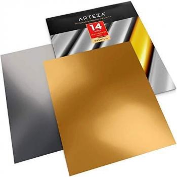 Arteza Vinilo textil termoadhesivo oro y plata | 25,4 x 30,5 cm | 14 hojas flexibles