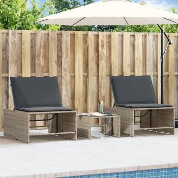 Tumbonas con mesita 2 unidades ratán sintético gris claro para jardín, playa, piscina y terraza