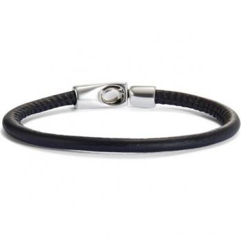 UNO de 50 Sterling Silver Plated Natural Black Leather Bracelet