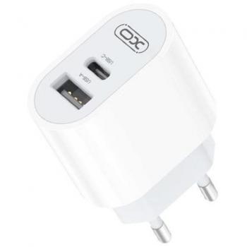 Cargador de corriente rápido de doble puerto XO L97 - USB-A, USB-C - Blanco