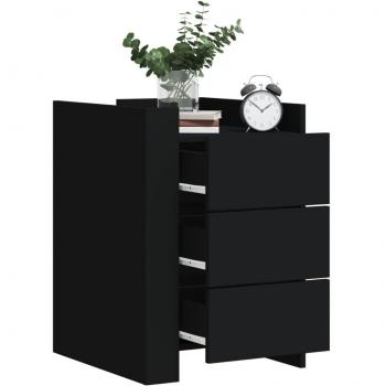 Mesita de noche de madera de ingeniería 45x50x65 cm en colores Blanco, Negro y Roble Sonoma - Ideal para dormitorio, salón o estudio, también como mesa auxiliar