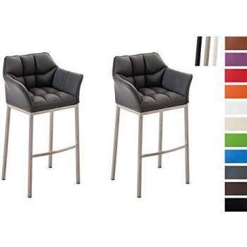 Set de 2 Taburetes Damaso Gris de Acero Inoxidable con Asiento de Piel Sintética