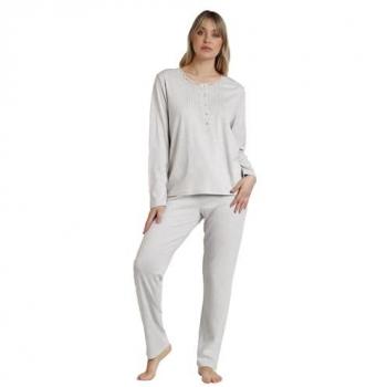 Pijama Largo de Mujer Admas Classic Soft Manga Larga Tapeta Gris 2024