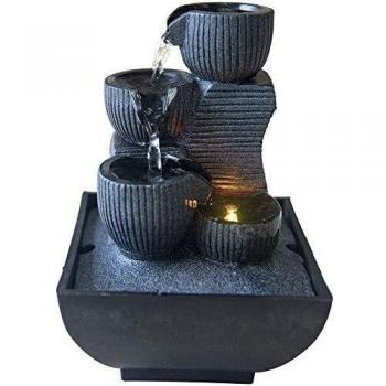 Fuente de Interior Zen Light Kini con Iluminación LED y Bomba, Resina, Medidas 13x12x18 cm, Ideal para Relajación y Decoración Moderna