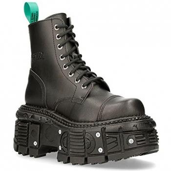 New Rock Vegan Leather Combat Platform Boots - Black - EU Size 37