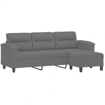 Sofá de 3 plazas y taburete tela microfibra gris oscuro 180 cm