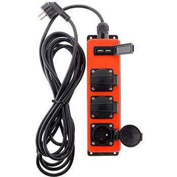 Extensión tuercas 3 enchufes 16 A 2P + T con 2 x USB 2,1 A para exterior – Cable ho7rnf 3 G1,5 3 m – IP44 – negro & rojo