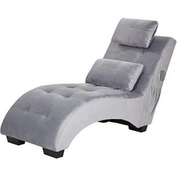 Chaise Longue Moderna de Terciopelo Gris con Altavoz Bluetooth y Cargador USB Simorre
