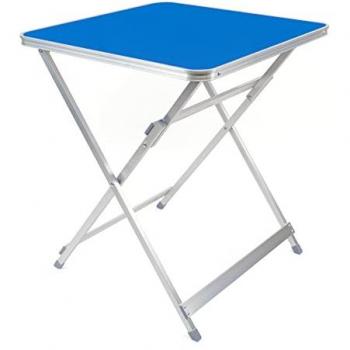Mesa Plegable Multifuncional de Madera Contrachapada y Aluminio - 60x60 cm - Azul - Mesa Auxiliar para Jardín, Terraza, Balcón o Picnic