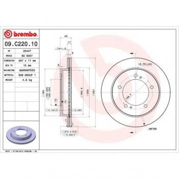 Disco de freno BREMBO 09.C220.10, frente, ventilado, 1 pieza