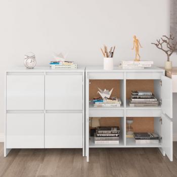 Aparador de Madera de Ingeniería y Aglomerado Blanco Brillo, 2 Unidades, 70x41x75 cm, Mueble de Almacenaje para Salón, Armarios con Puertas y Cajón de Madera