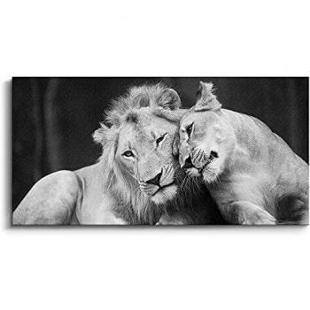 Cuadro Pareja de Leones en Blanco y Negro, 80 x 40 cm, Lienzo Envuelto, LEN-002
