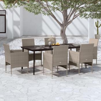 7-Piece Garden Dining Set with Beige and Black Cushions