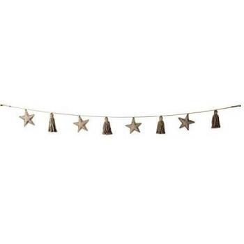 Happy Decor Kids - Guirnalda Stars Hecha a Mano, Colgante Infantil Decorativo de Pared con Borlas y Estrellas Elaborado en 100% Algodón - Color Gris