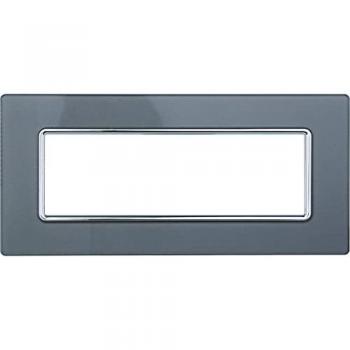 Placa de vidrio 6 puestos color plata serie Solar compatible con Bticino Matix