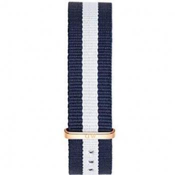 Correa Daniel Wellington Classic Glasgow 20mm Nylon Azul y Blanco con Hebilla en Oro Rosa
