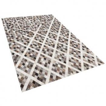 Alfombra de Piel de Vaca Geométrica 140 x 200 cm Gris Marrón Akdere
