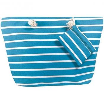 Bolso de playa estampado Rayas Turquesa con monedero y gran capacidad interior