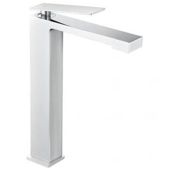 Grifo Monomando Caño Alto para Lavabo Cromado - Grifería de Baño para Encimeras, Apto Agua Fría y Caliente
