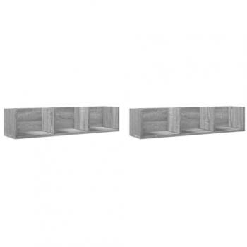 Estantería de Pared 2 uds Madera de Ingeniería Gris Sonoma 75x18x16,5 cm con Almacenamiento para Oficina, Estudio y Dormitorio