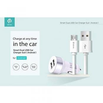 Cargador de Coche Universal USB Dual 2,1A con Cable Micro USB 1m - Blanco