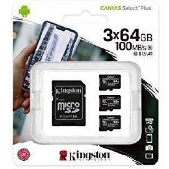 Kingston Canvas Select Plus microSD Card SDCS2/64 GB-3P1A Class 10