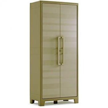 Keter Armario Gulliver Alto |Armario Alto de Almacenaje Interior y Exterior Estanco al Agua con 2 Puertas y 4 Baldas - Color Beige/Arena | Dimensiones 80 x 44 x 182 cm