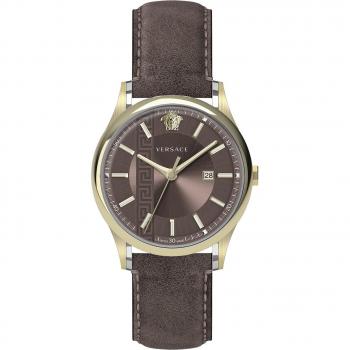 Versace Aiakos Swiss Made Watch Brown Leather Beige Male Size: ONE SIZE