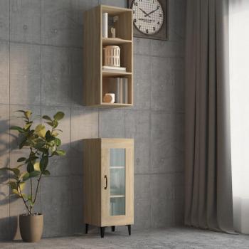 Armario de pared de madera de ingeniería 34,5x32,5x90 cm en Blanco, Negro y Roble Sonoma - Mueble de Almacenaje Estantería para Oficina, Estudio, Sala de Estar y Dormitorio