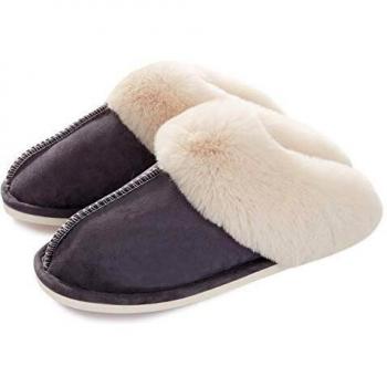 Zapatillas de Casa para Mujer Hombre Antideslizante Fur Pantuflas Cálido Invierno Calienta Interior y Exterior Gris oscuro 40.5-42