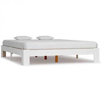 vidaXL Madera Maciza Pino Estructura Cama Somier Mobiliario Casa Clásica Práctica Cómoda Moderna Robusta y Duradera Sin Colchón Blanca 160x200cm