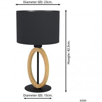 Lámpara de mesa Basildon 1, industrial, E27, 40W, metal negro y madera marrón
