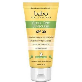 Babo Botanicals Loción de zinc transparente SPF 30, sin fragancia, 3 onzas, mejor protector solar mineral natural, no nano, sensible