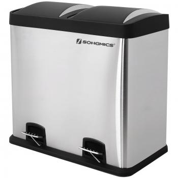 Songmics (disponible en varias medidas) Cubo de basura de acero inoxidable Basurero reciclaje Dos compartimientos Con penal LTB48L