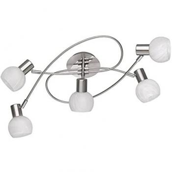 Plafón Girandola 5 Luces LED Antibes Níquel Mate y Vidrio Alabastro