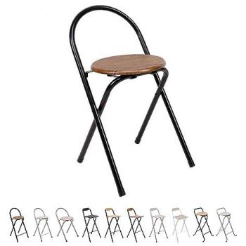 Taburete Plegable de Cocina con Respaldo - Silla de Metal y Madera Ideal para Terraza o Jardín (Alto 67 cm x Largo 38 cm)