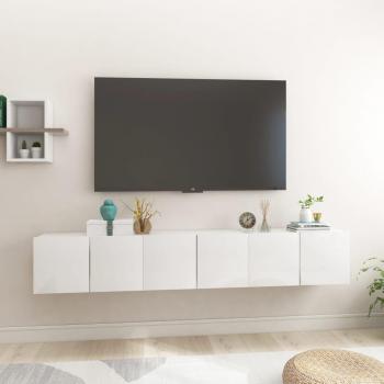 Mueble para TV colgante 3 piezas Blanco pulido 60x30x30 cm