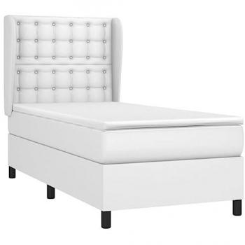 Cama box spring con colchón de cuero sintético blanco 90x190 cm