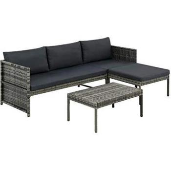 3-Piece Gray Poly Rattan Garden Lounge Set with Cushions