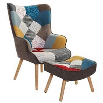 Sillón Estándar Multicolor de Madera de Caucho y Lino - Set de 2 - 70 x 73 x 100 cm