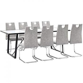vidaXL Juego Comedor 9 Piezas Cuero Sintético Mobiliario Decoración Interior Casa Hogar Robusto Duradero Resistente Funcional Práctico Útil Gris Claro