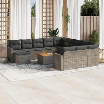13-Piece Grey Poly Rattan Garden Sofa Set with Cushions