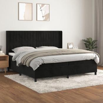 Cama Box Spring con Colchón de Terciopelo Negro 200x200 cm