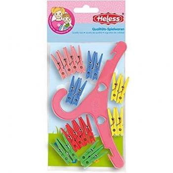 Heless 116 - Juego de 20 pinzas para la ropa y una percha, de colores, accesorios para el hogar de la muñeca