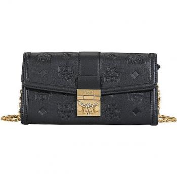 MCM Tracy Black Embossed Monogram Leather Chain Wallet for Women