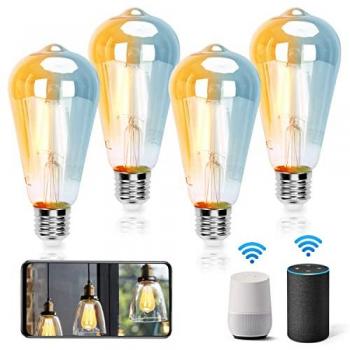 Bombilla Inteligente E27 Vintage Regulable 6W 806LM Wifi Alexa/Google Home Ámbar 4 Pack