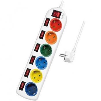Regleta de enchufes LogiLink LPS259, 6 salidas CEE 7/3, 1.5 m, con 7 interruptores, multicolor