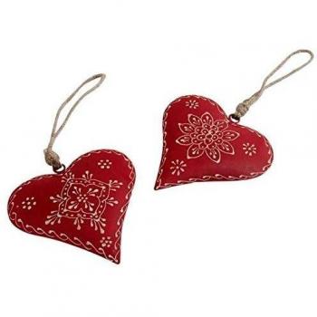 Corazón colgante de metal y cuerda (set de 2) 8 cm